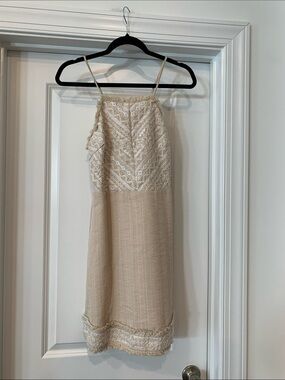 Miss Me Neutral Lace-Panel Midi Slip Dress S lined NWOT
